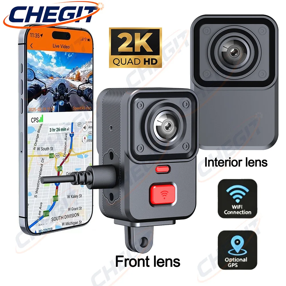 Cycling Loop - 2カメラ搭載バイク用DVR 2K HD WiFi＆GPS防水IP67ループ録画カメラHDビデオレコーダー マウンテンバイク/電動自転車用