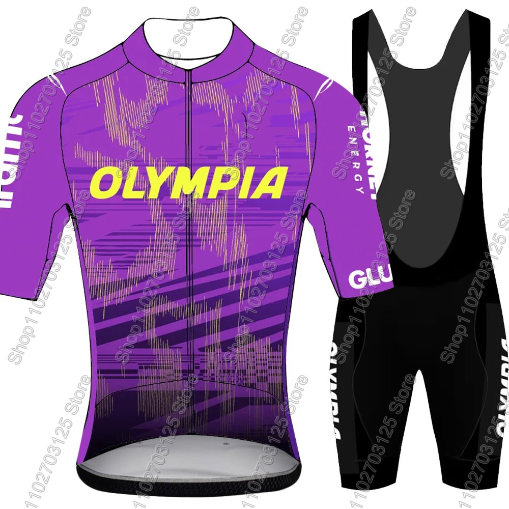 Cycling Commuter Clothing - オリンピアサイクリングチーム 2026 サイクリングジャージセット男性夏紫服ロードバイクシャツスーツ自転車ビブショーツ MTB マイヨ