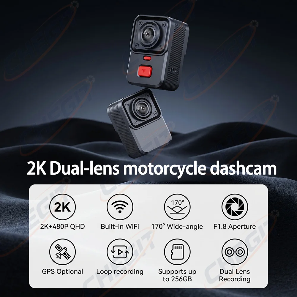 2カメラ搭載バイク用DVR 2K HD WiFi＆GPS防水 - Cycling Loop のレビューと価格